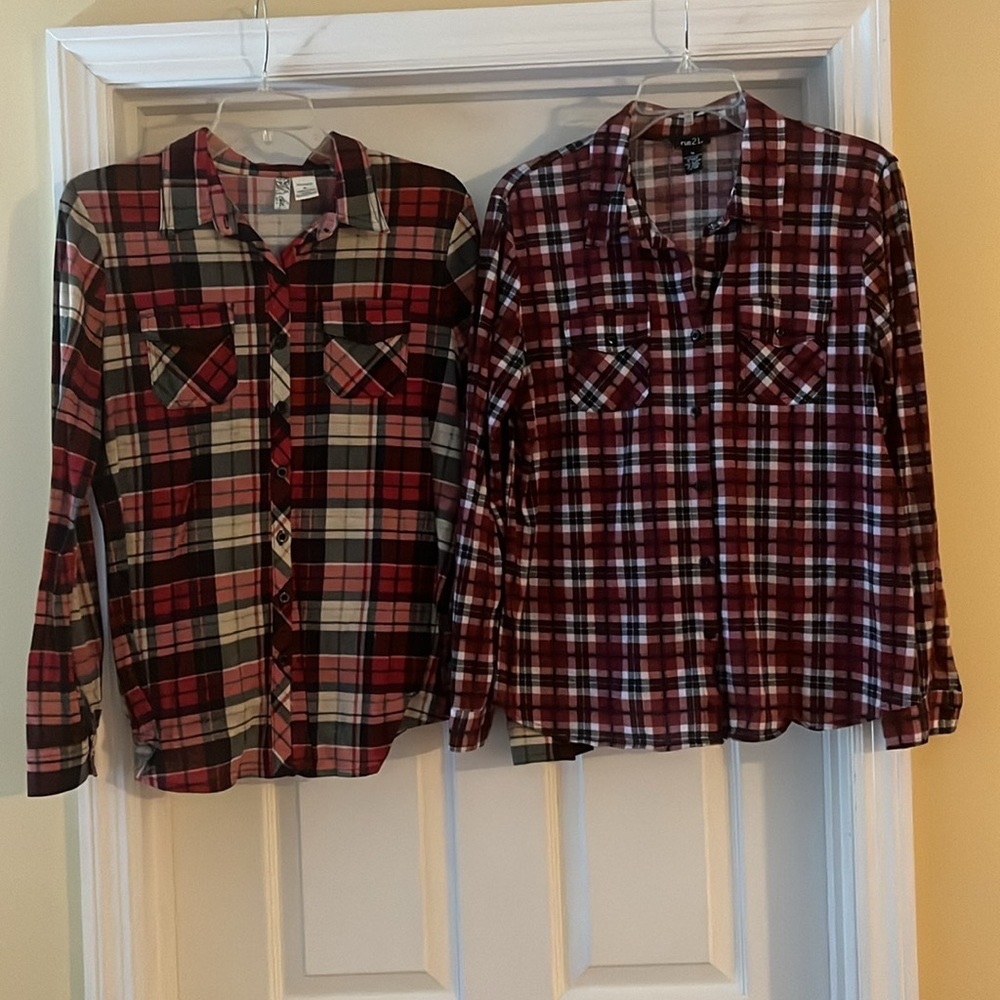 2 red plaid shirts